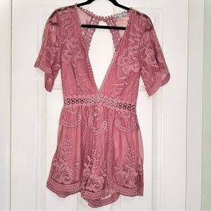 Plunge Open Back Lace Romper